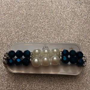 Faux Royal Blue stone and pearl bracelet.
